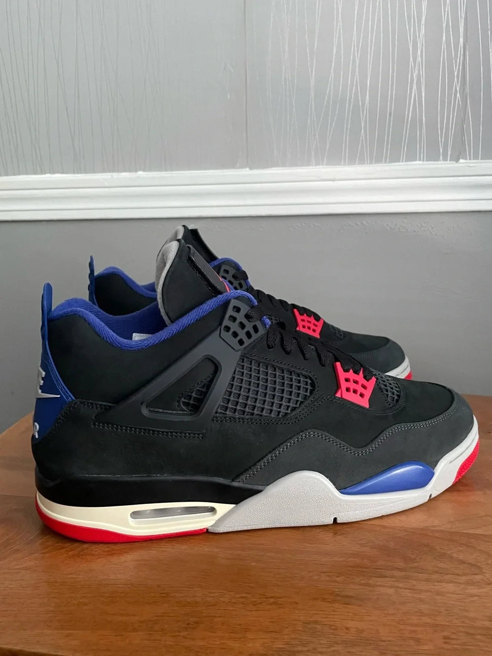 Nike Air Jordan 4 Retro Rare Air Black Fire Red Deep Royal Blue Men’s Size 13 FV